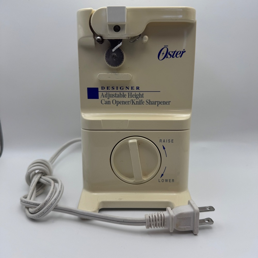 Oster Designer Can Opener Knife Sharpener Cream Adjustable Height Kitchen Tools